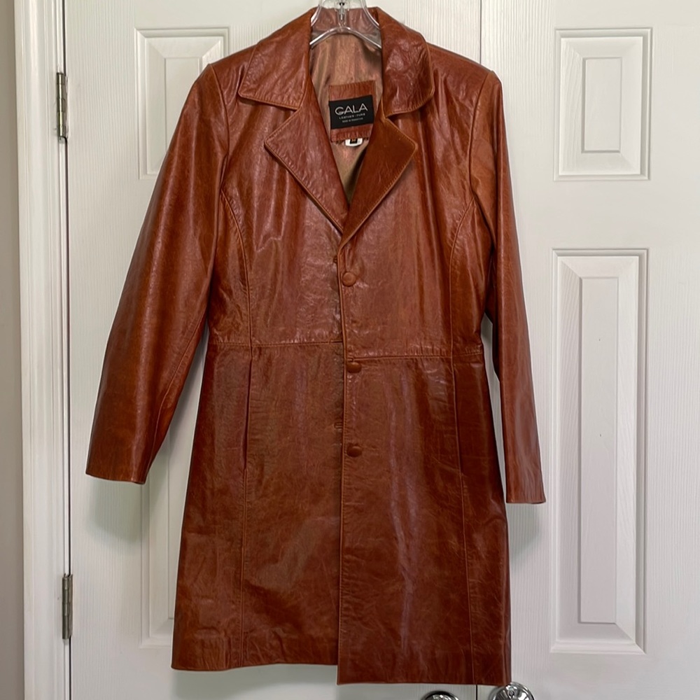 Women’s Vintage Brown Leather Duster Jacket